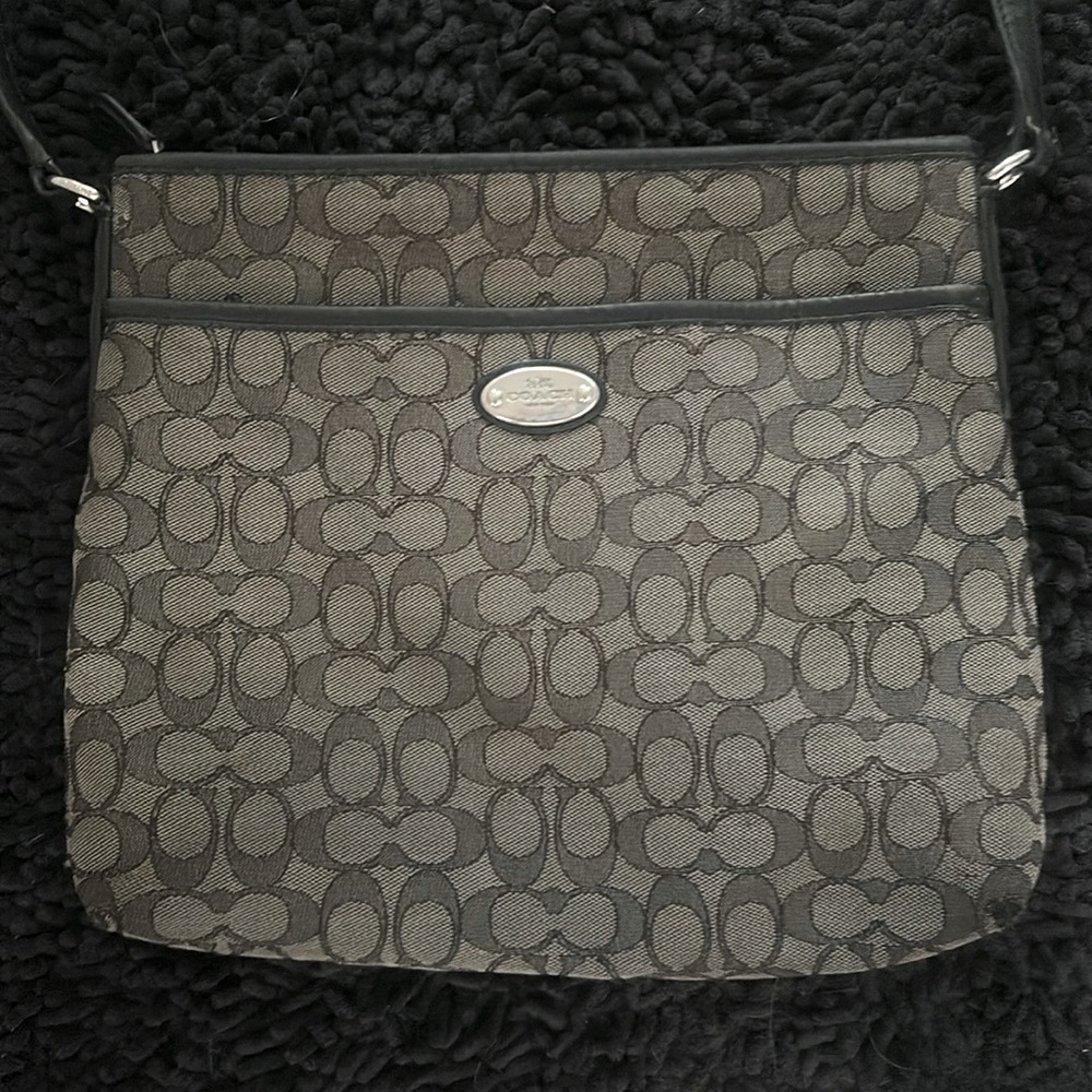 Authentic Coach black and gray Signature Messenger Bag